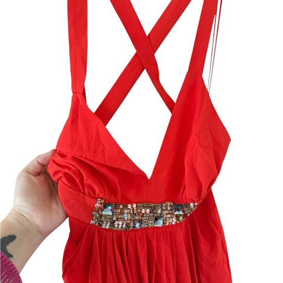 Tibi NEW Jeweled Red Orange Silk Gown - Picture 8 of 11